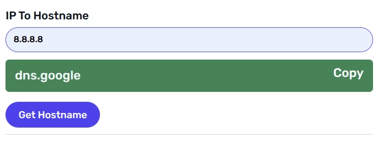 SeoPerc IP to Hostname tool result example